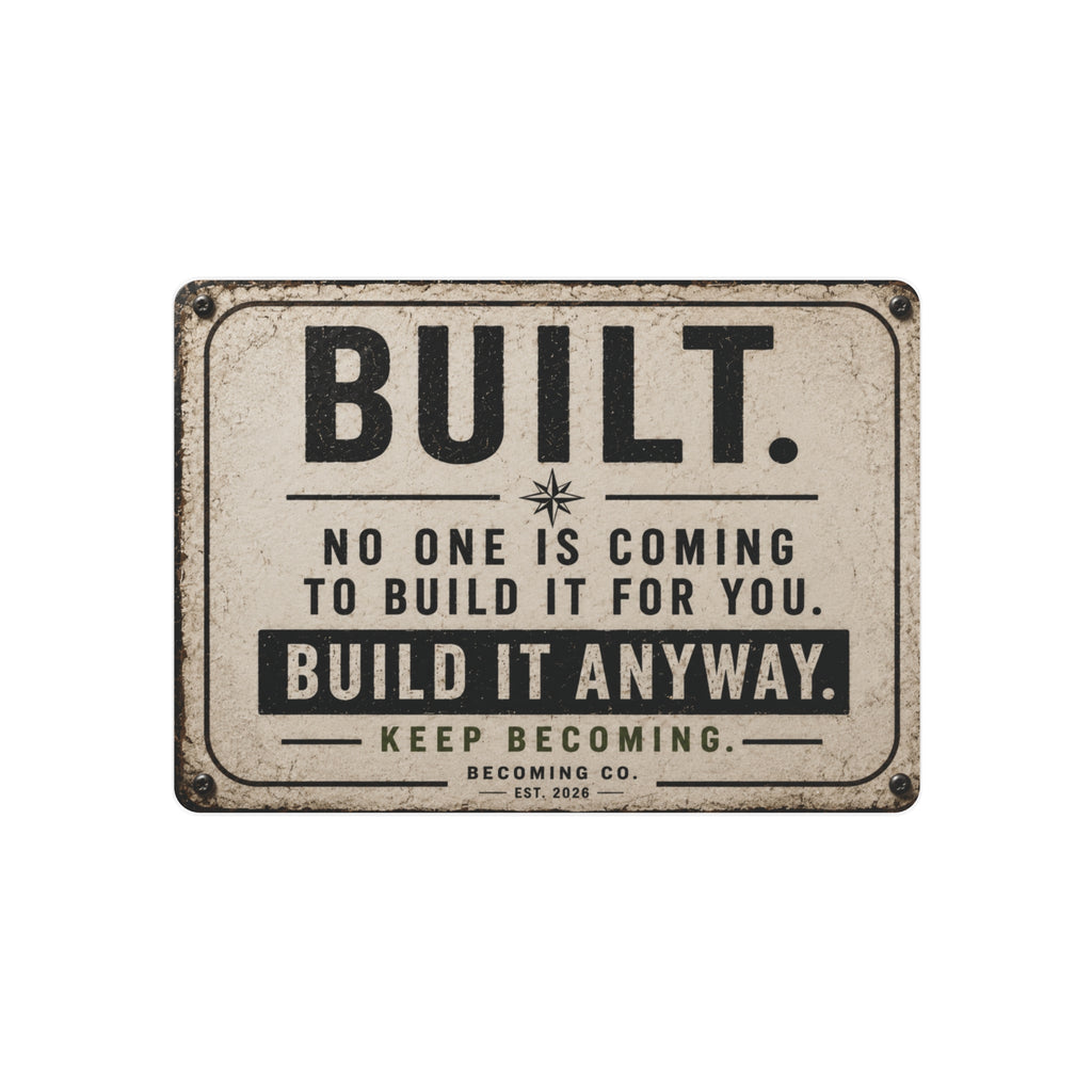 BUILT. Motivational Metal Sign | Rustic Office, Garage & Workshop Wall Decor | Keep Becoming Collection