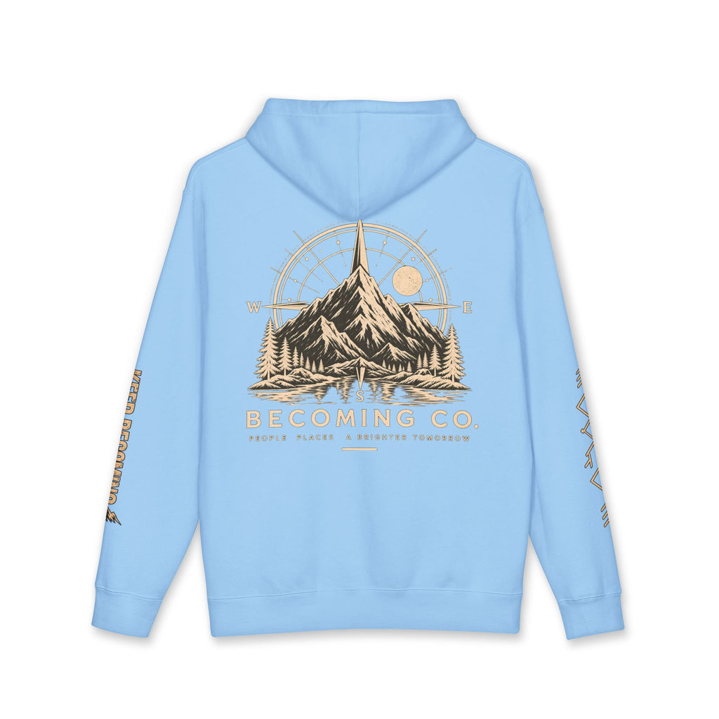 Becoming Co. Keep Becoming Mountain Compass Hoodie | Rugged Outdoor Unisex Hoodie