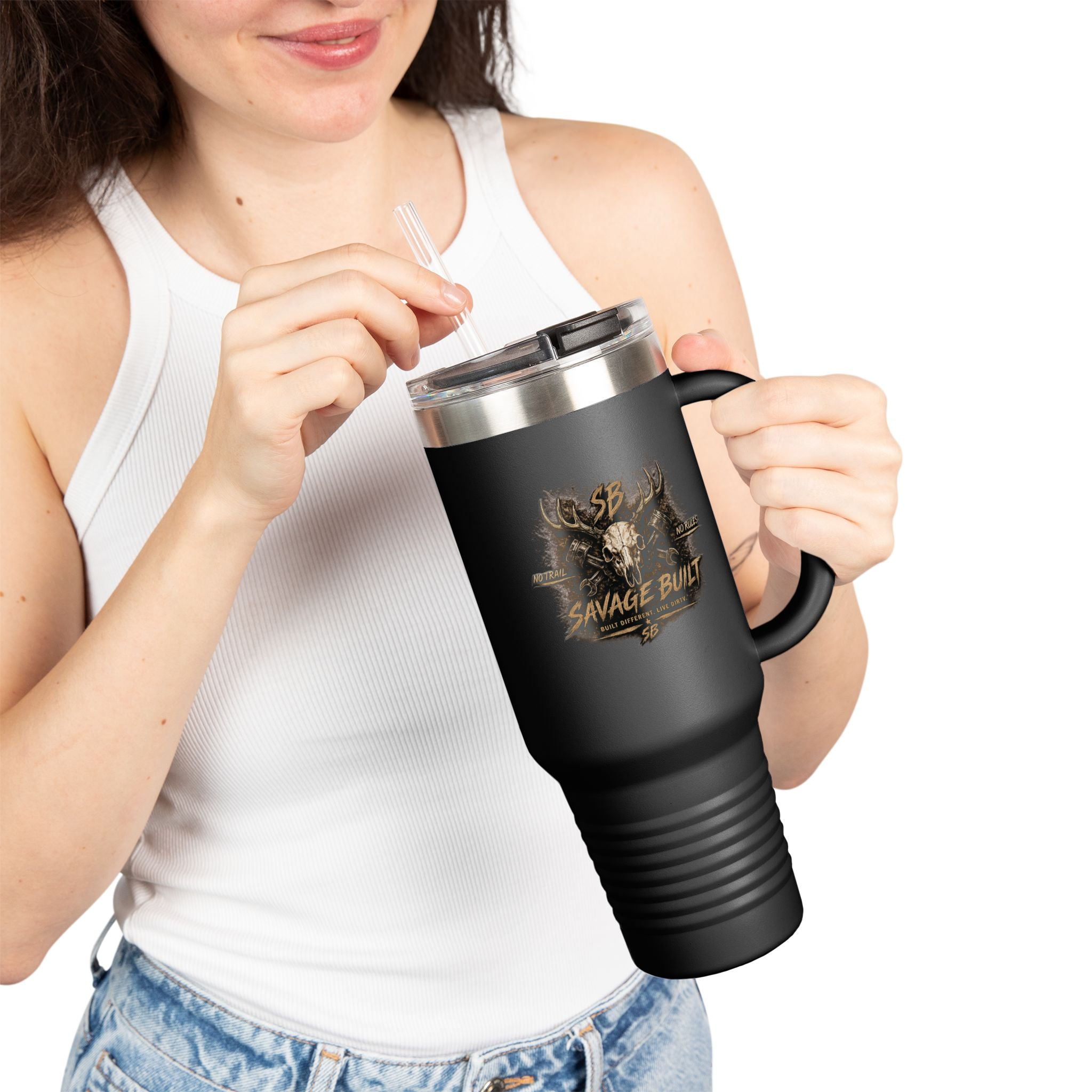 Savage Built 40oz Tumbler – Skull Logo Travel Mug | Insulated Stainless Steel Cup | Rugged Coffee Mug for Work, Outdoors & Daily Grind