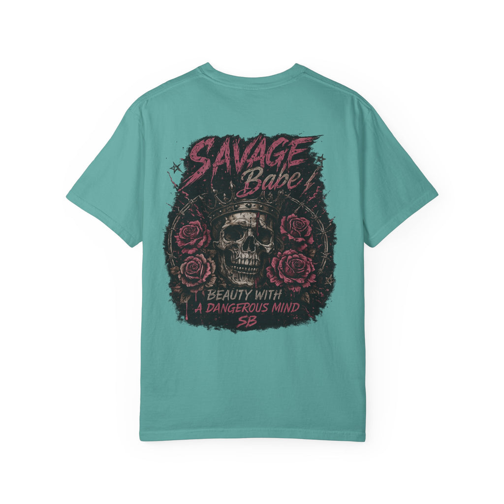 Savage Babe Skull T-Shirt | Edgy Graphic Tee | Grunge Aesthetic Shirt | Streetwear Women’s Tee | Bold Back Print Shirt