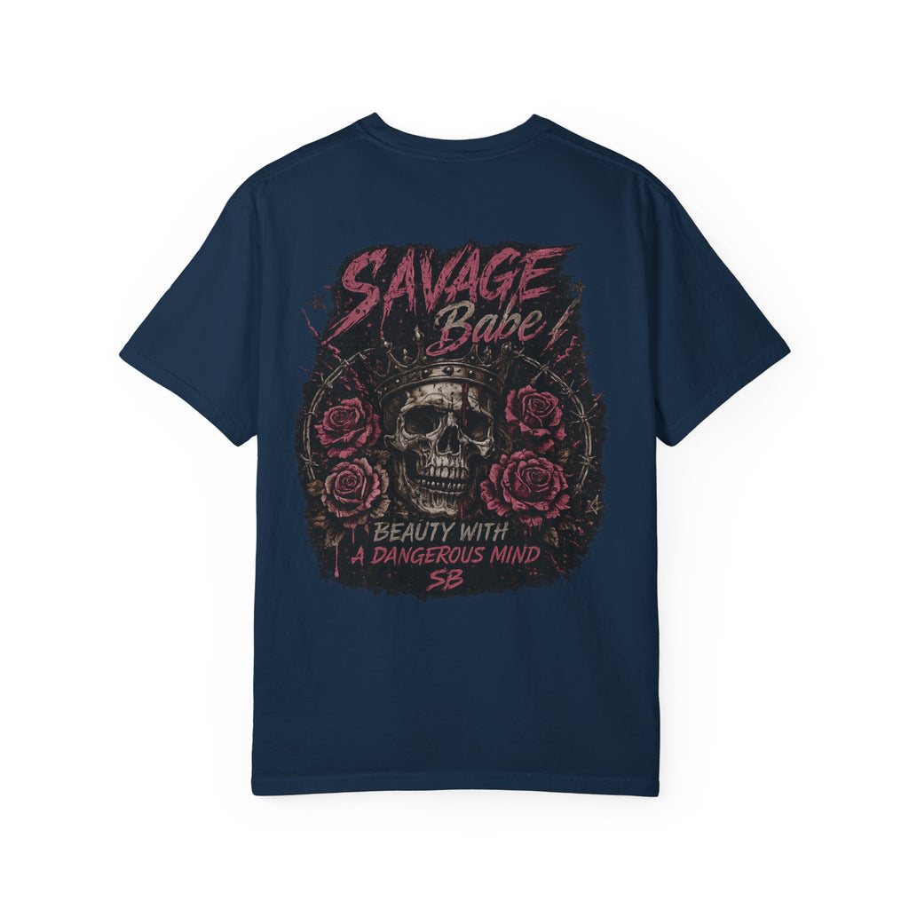 Savage Babe Skull T-Shirt | Edgy Graphic Tee | Grunge Aesthetic Shirt | Streetwear Women’s Tee | Bold Back Print Shirt