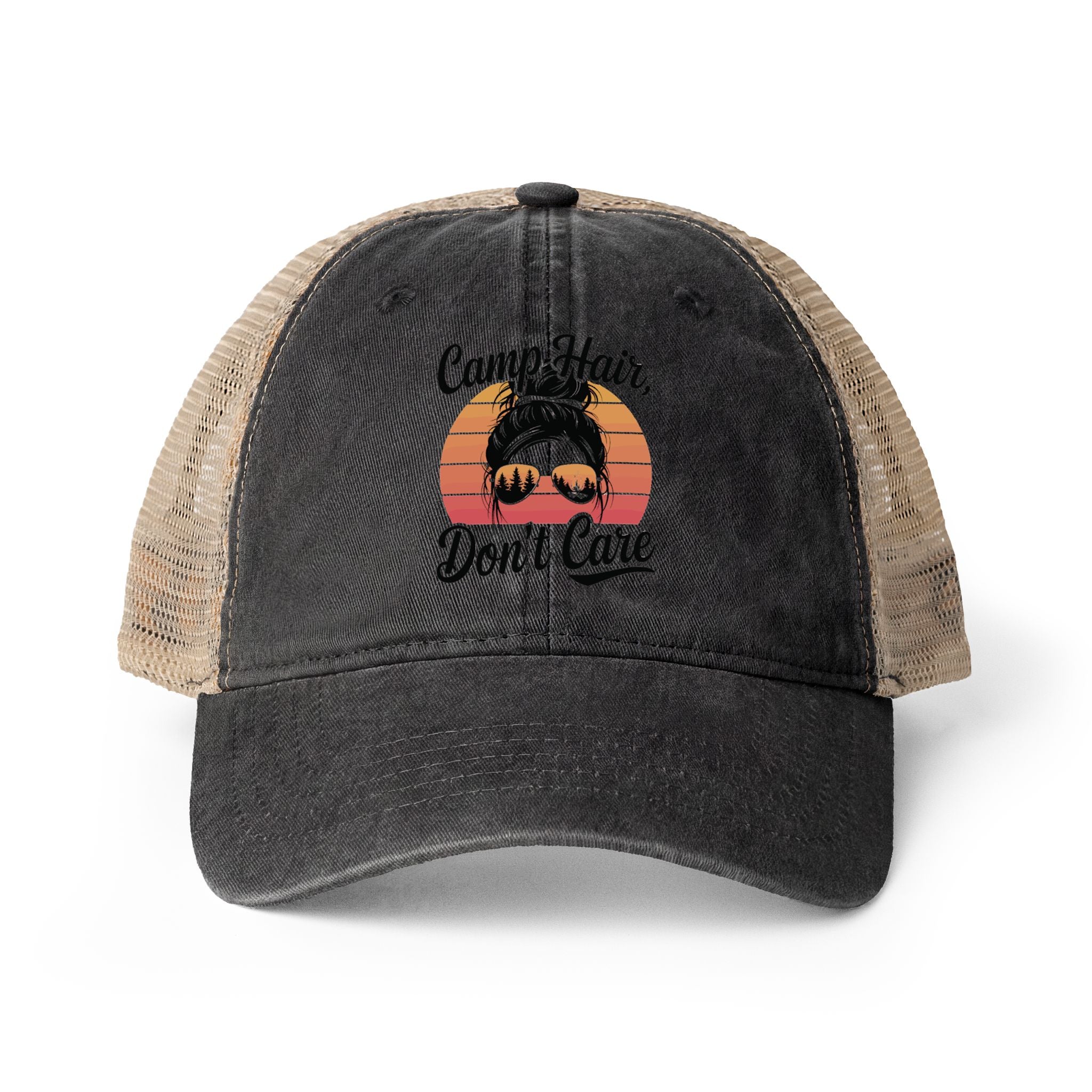 Vintage Washed Ponytail Hat – Women’s Mesh Back Cap | Leopard Print Brim | Casual Summer Baseball Hat