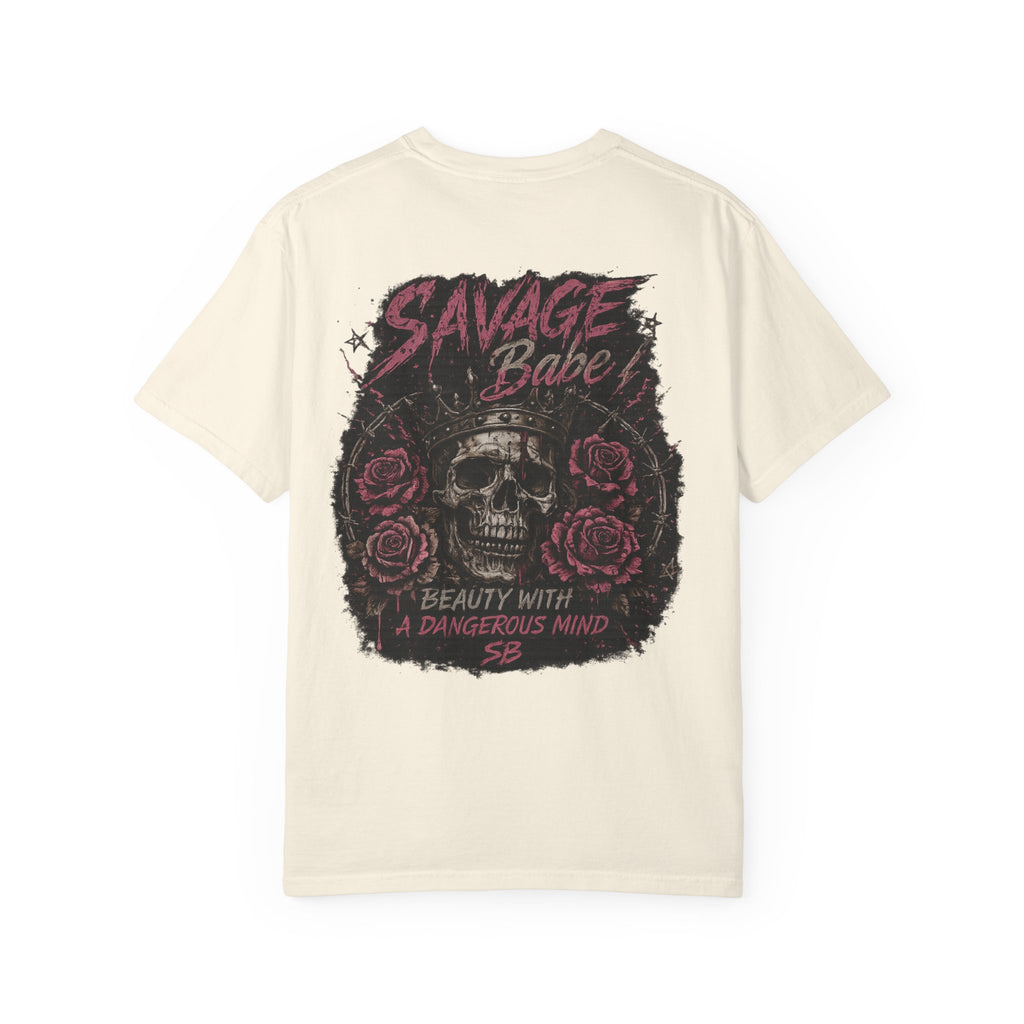 Savage Babe Skull T-Shirt | Edgy Graphic Tee | Grunge Aesthetic Shirt | Streetwear Women’s Tee | Bold Back Print Shirt