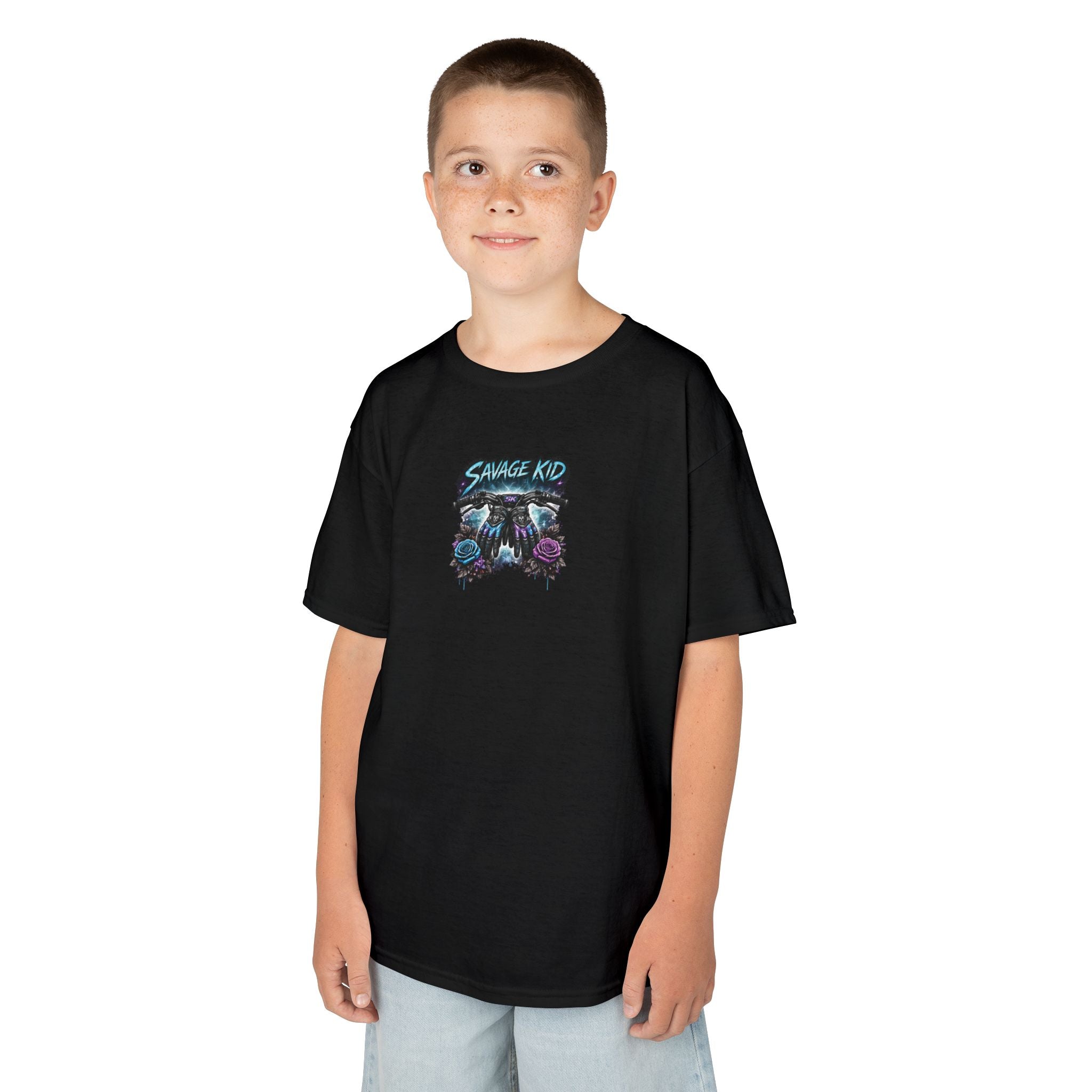 Kids Tee — "Savage Kid" Retro Skull Graphic Shirt