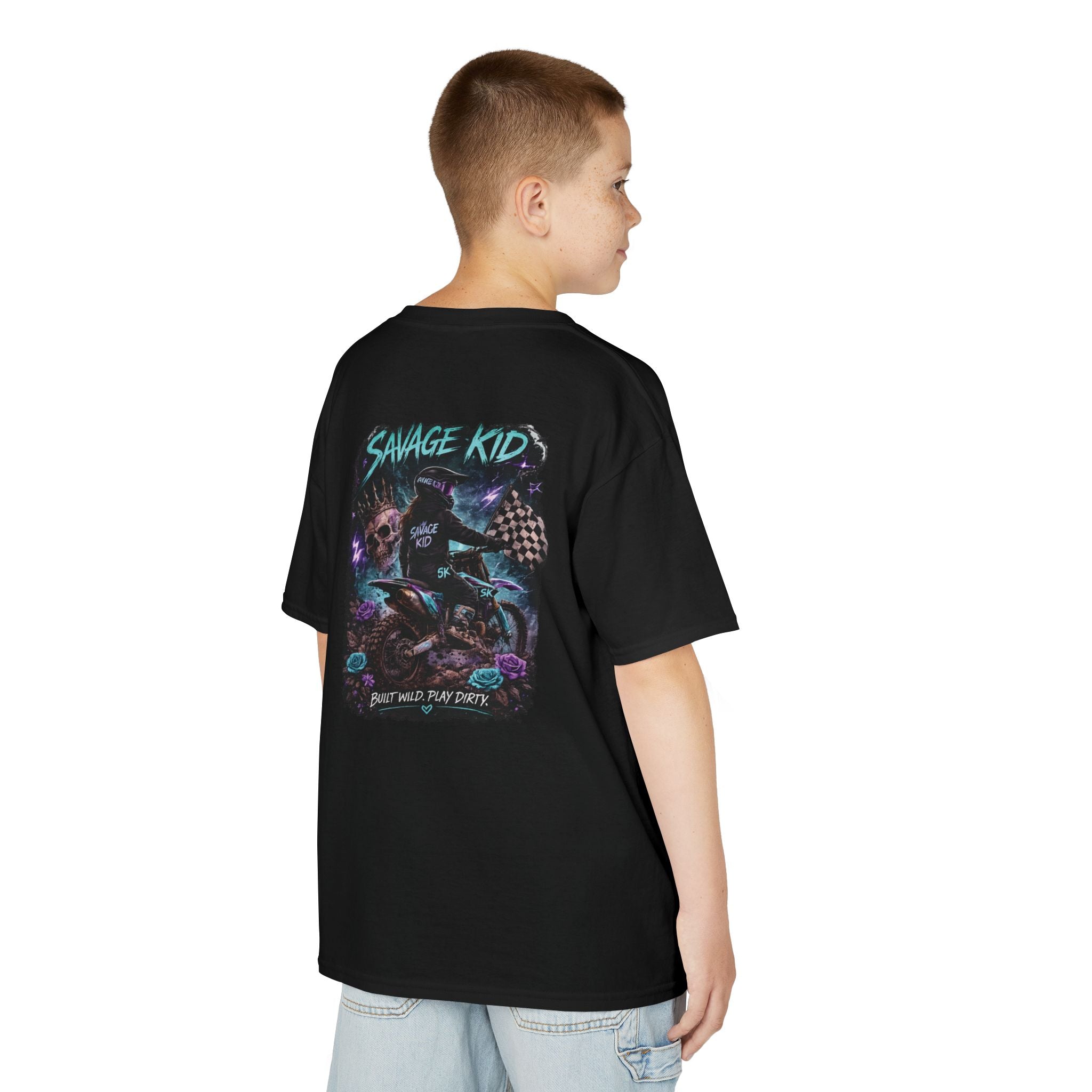 Kids Tee — "Savage Kid" Retro Skull Graphic Shirt