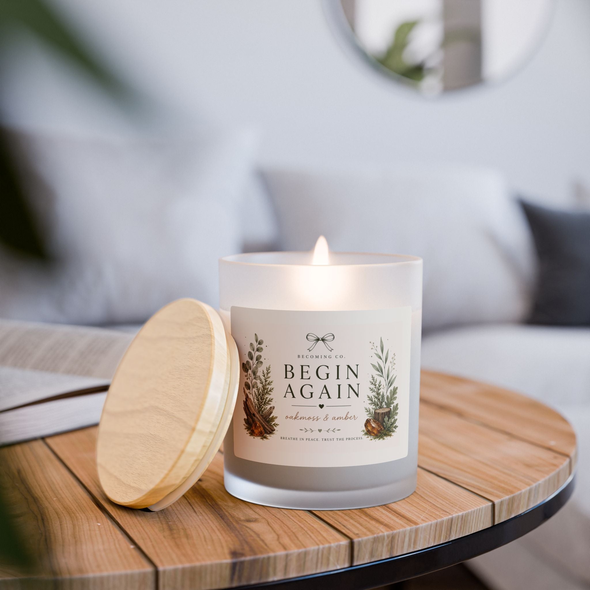 Becoming Co. Frosted Glass Candle | 11oz Coconut Soy Candle with Wooden Wick