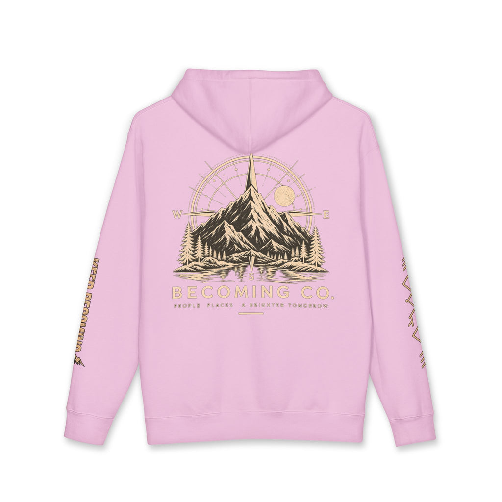 Becoming Co. Keep Becoming Mountain Compass Hoodie | Rugged Outdoor Unisex Hoodie