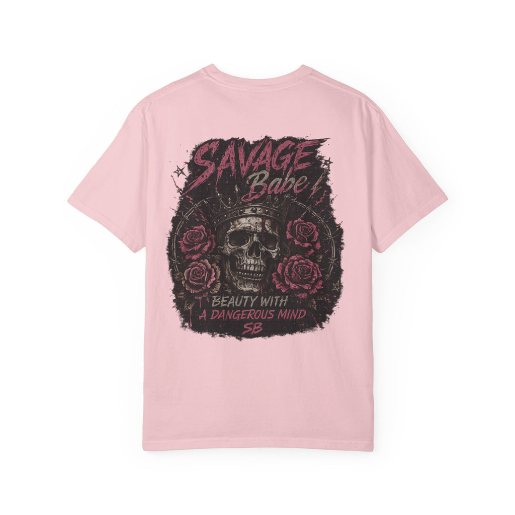 Savage Babe Skull T-Shirt | Edgy Graphic Tee | Grunge Aesthetic Shirt | Streetwear Women’s Tee | Bold Back Print Shirt