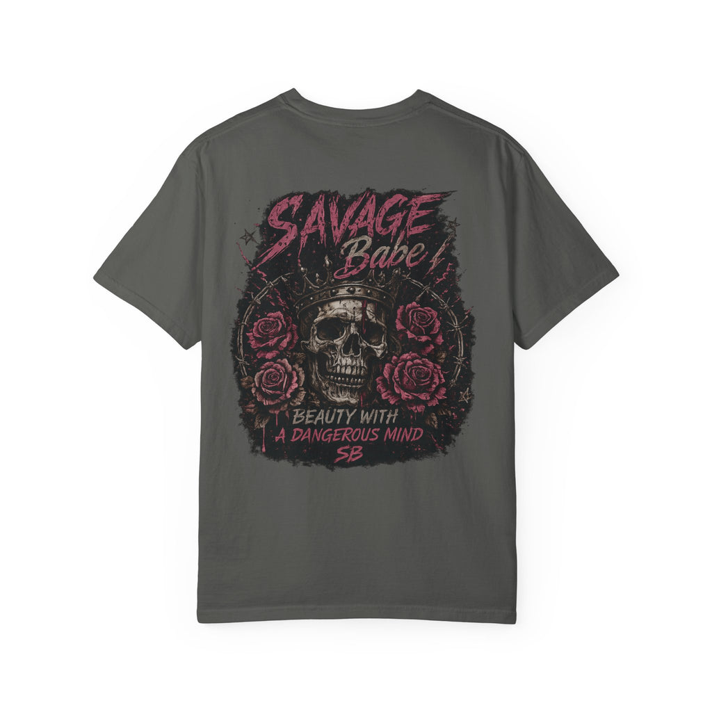 Savage Babe Skull T-Shirt | Edgy Graphic Tee | Grunge Aesthetic Shirt | Streetwear Women’s Tee | Bold Back Print Shirt