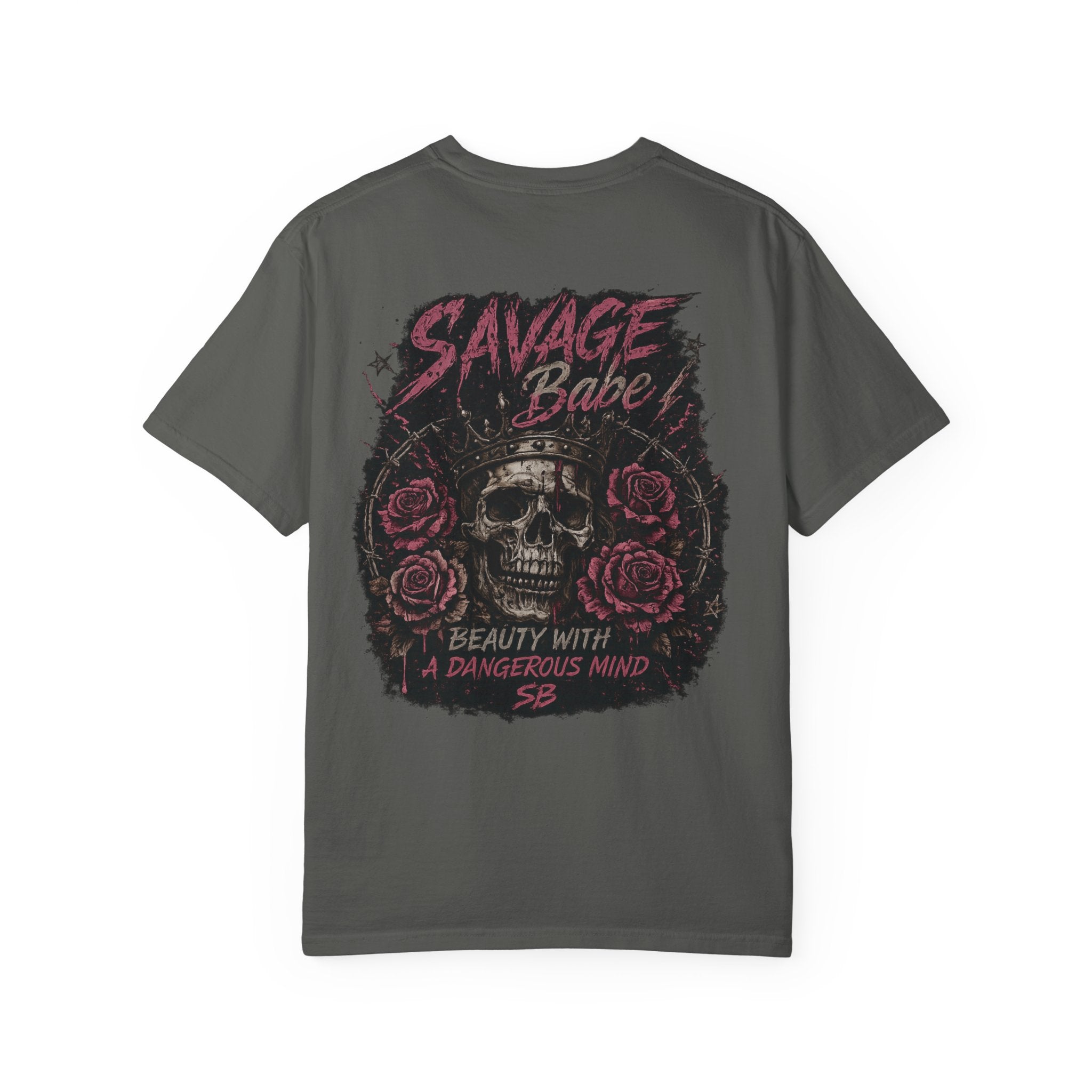 Savage Babe Skull T-Shirt | Edgy Graphic Tee | Grunge Aesthetic Shirt | Streetwear Women’s Tee | Bold Back Print Shirt