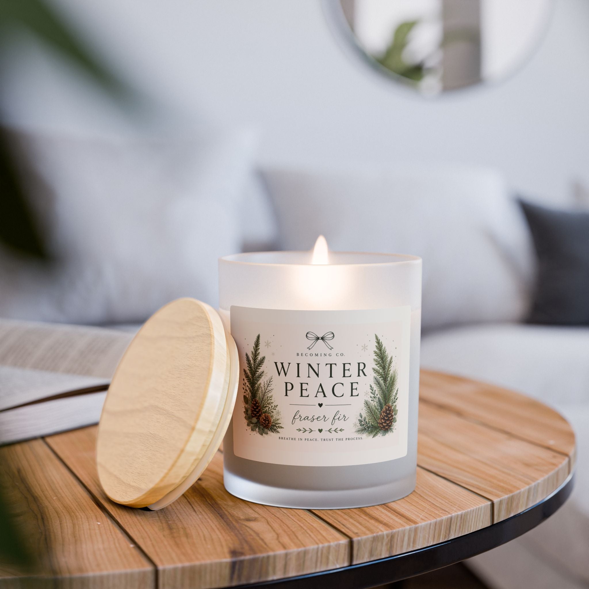 Becoming Co. Frosted Glass Candle | 11oz Coconut Soy Candle with Wooden Wick