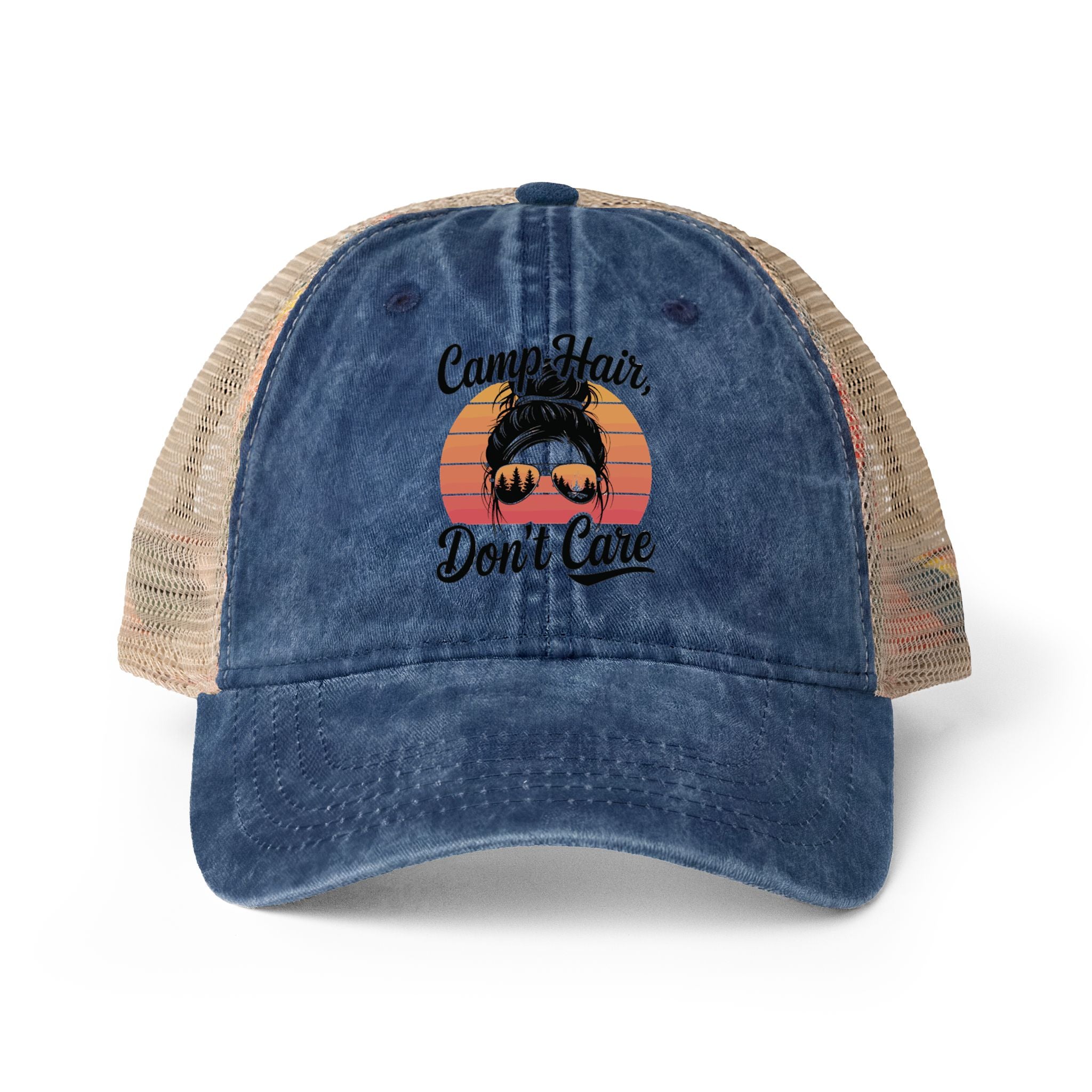 Vintage Washed Ponytail Hat – Women’s Mesh Back Cap | Leopard Print Brim | Casual Summer Baseball Hat