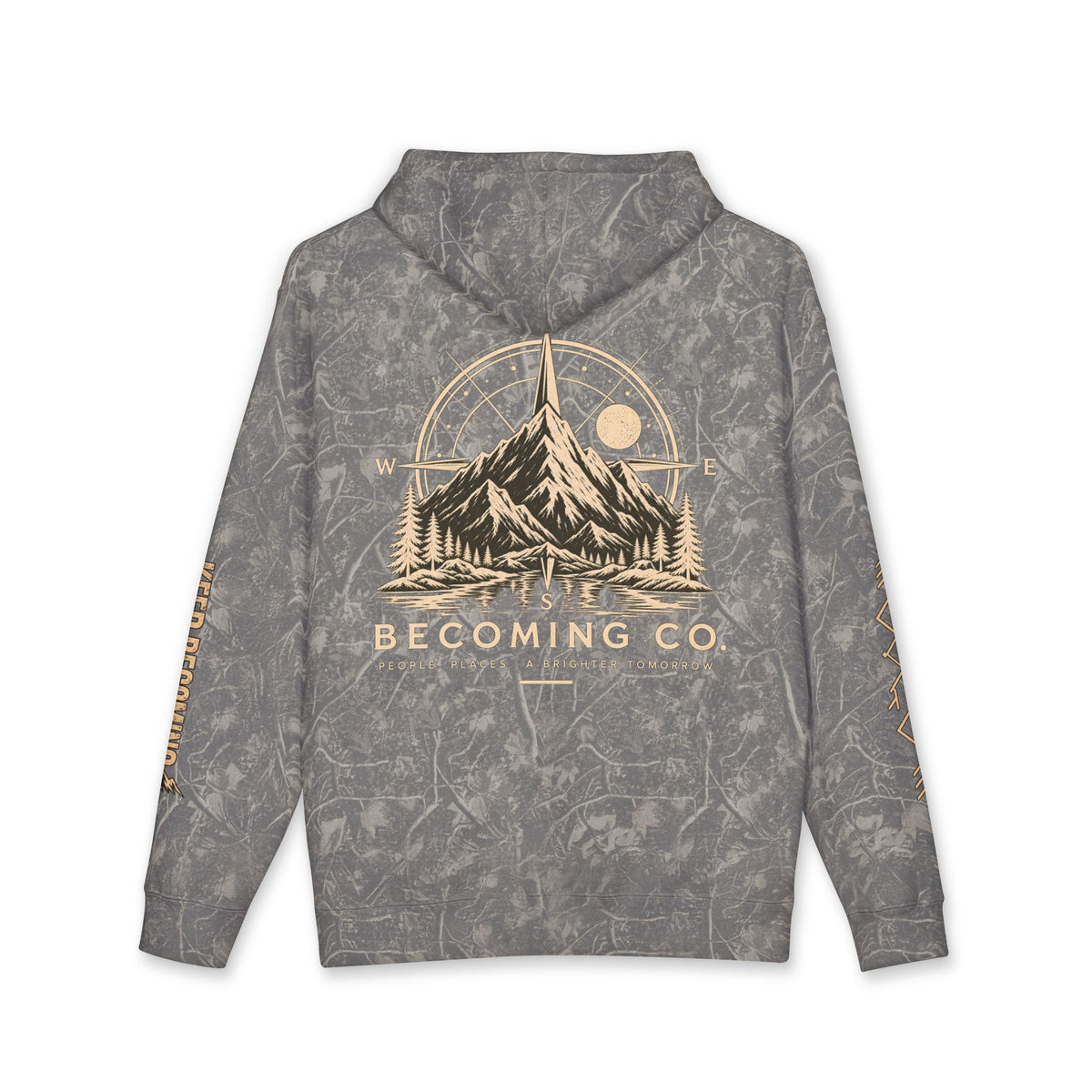 Becoming Co. Keep Becoming Mountain Compass Hoodie | Rugged Outdoor Unisex Hoodie