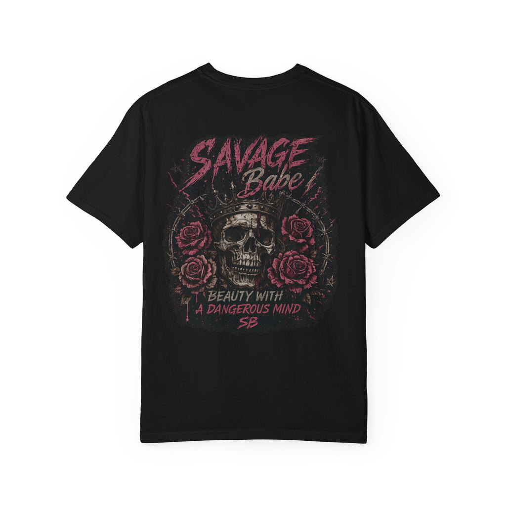 Savage Babe Skull T-Shirt | Edgy Graphic Tee | Grunge Aesthetic Shirt | Streetwear Women’s Tee | Bold Back Print Shirt