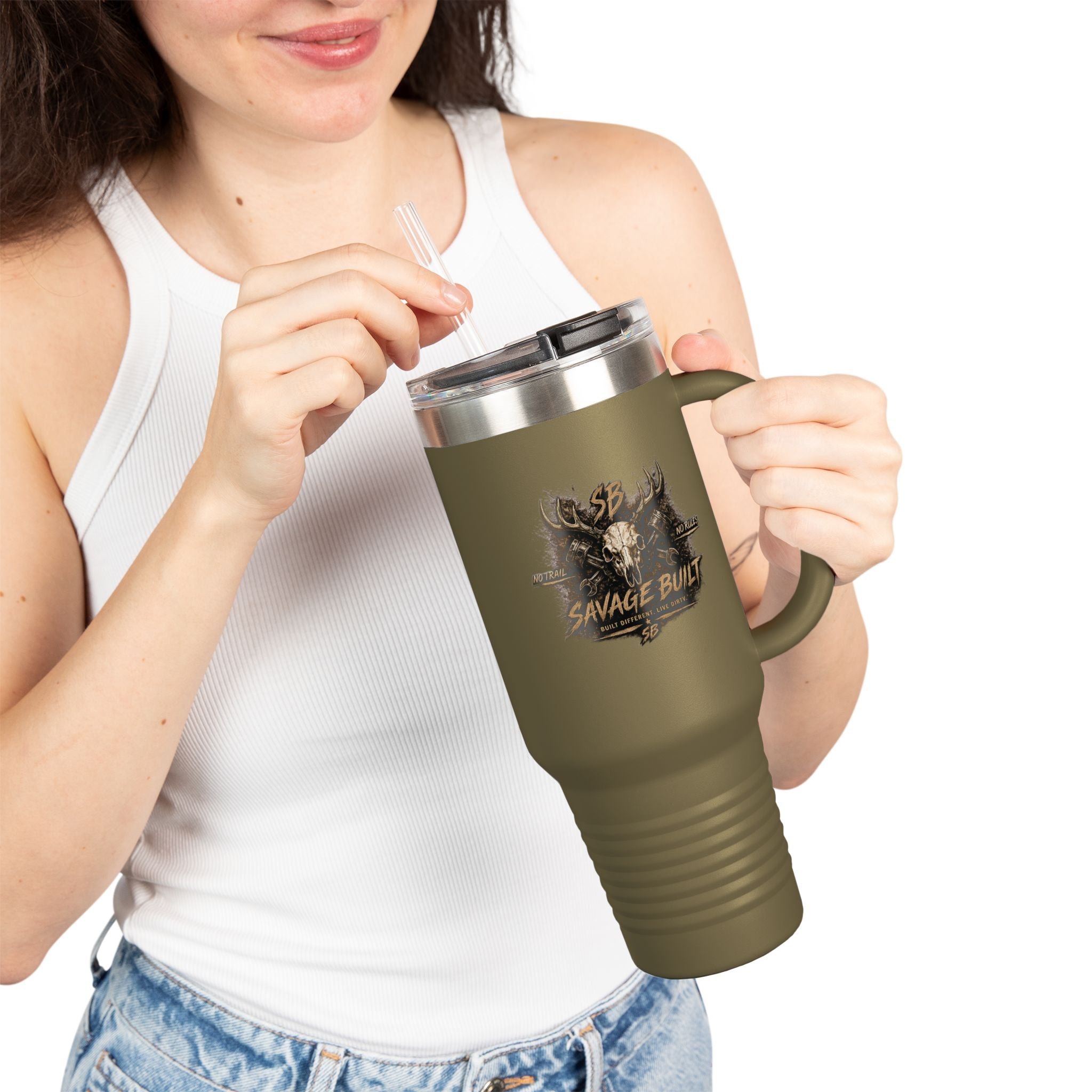 Savage Built 40oz Tumbler – Skull Logo Travel Mug | Insulated Stainless Steel Cup | Rugged Coffee Mug for Work, Outdoors & Daily Grind