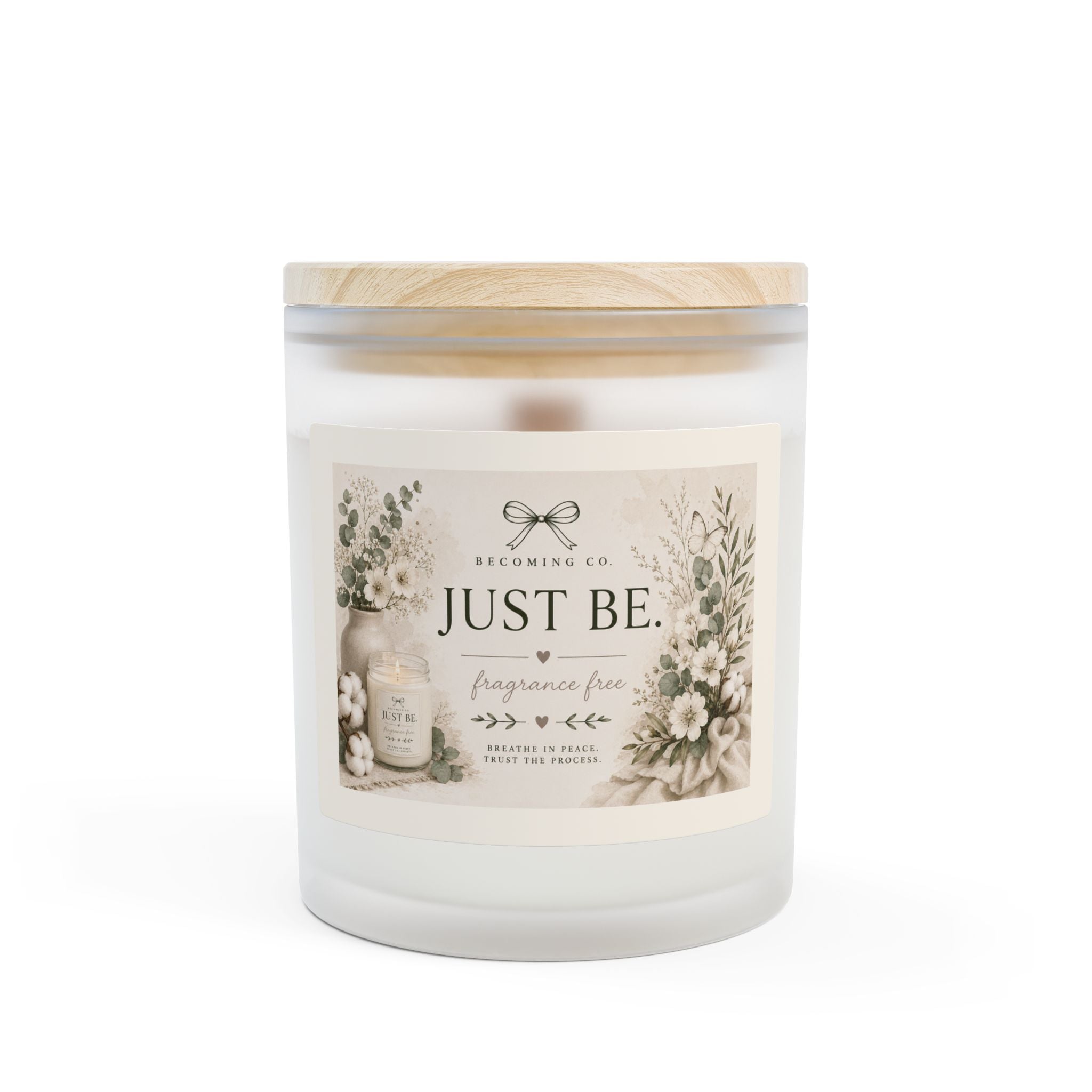 Becoming Co. Frosted Glass Candle | 11oz Coconut Soy Candle with Wooden Wick