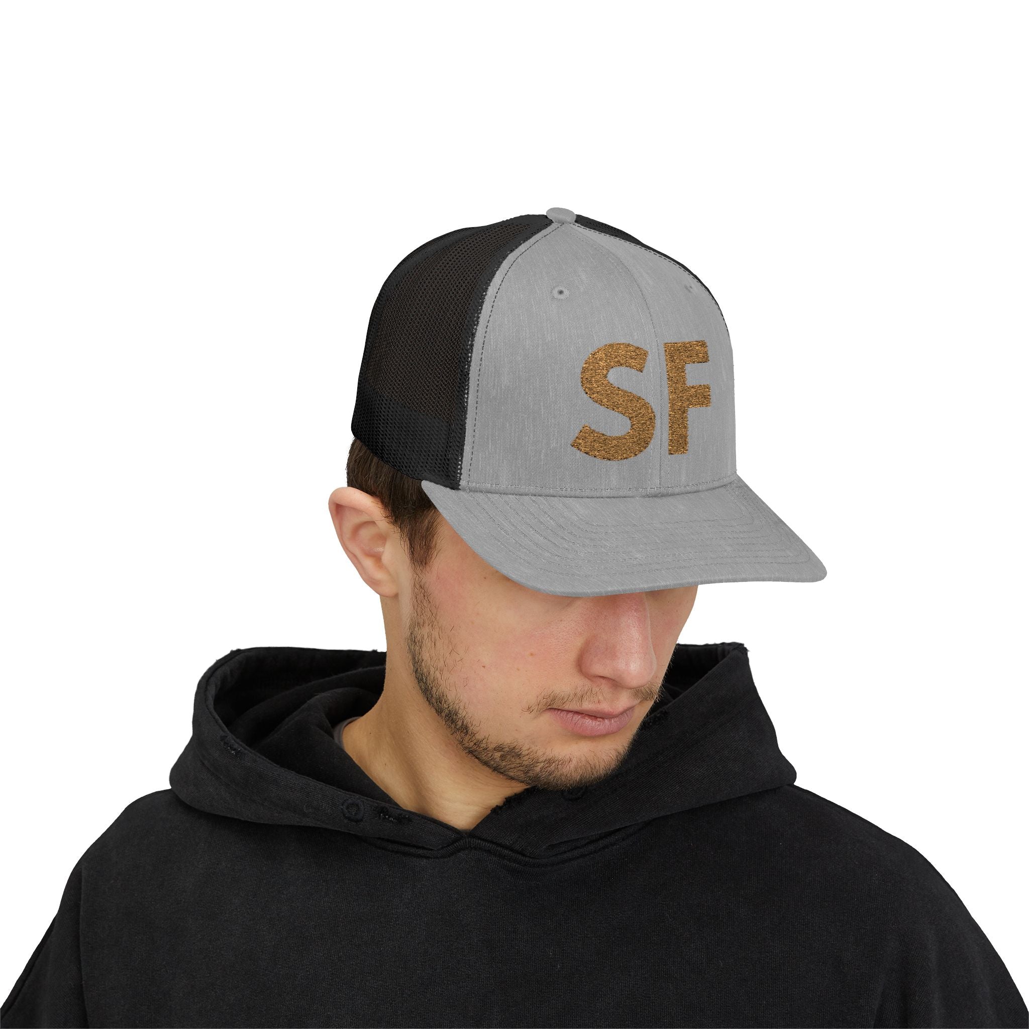 Gold Glitter 'SF' Snapback Trucker — Stay Focused Collection