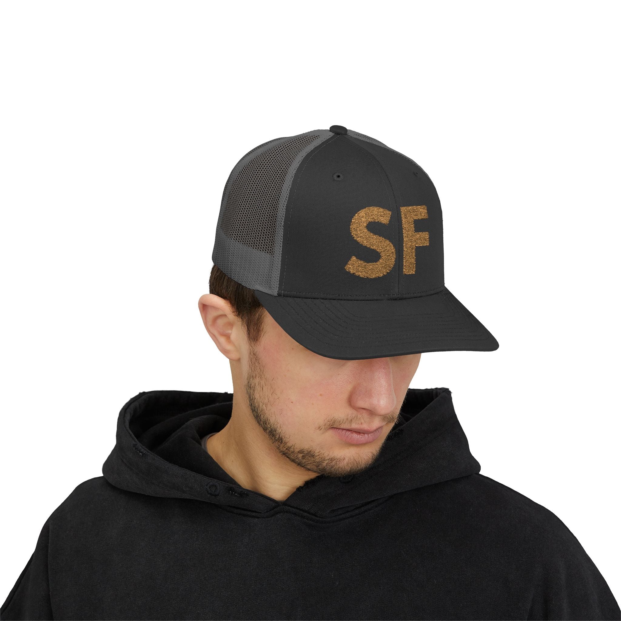 Gold Glitter 'SF' Snapback Trucker — Stay Focused Collection
