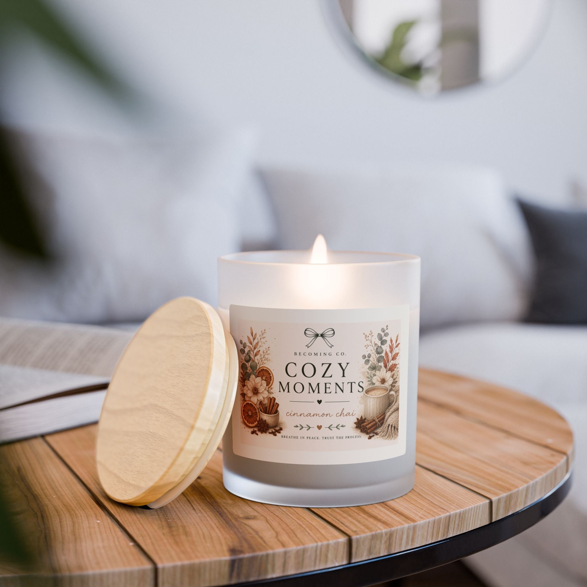 Becoming Co. Frosted Glass Candle | 11oz Coconut Soy Candle with Wooden Wick