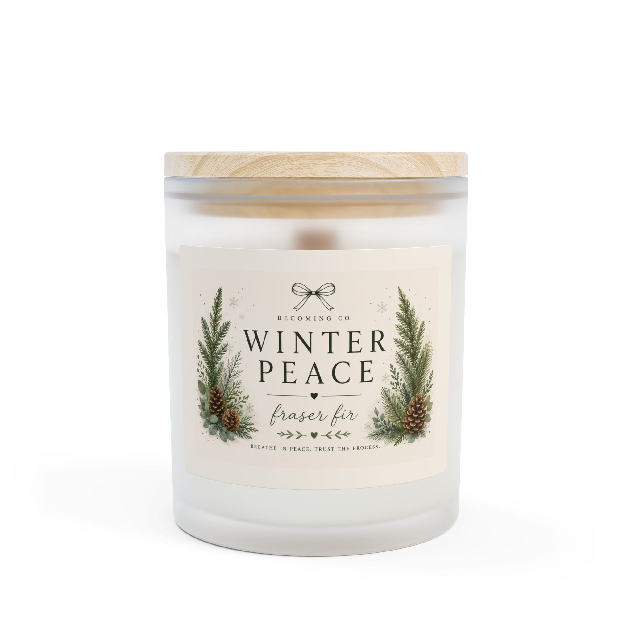Becoming Co. Frosted Glass Candle | 11oz Coconut Soy Candle with Wooden Wick