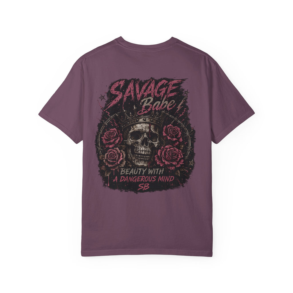 Savage Babe Skull T-Shirt | Edgy Graphic Tee | Grunge Aesthetic Shirt | Streetwear Women’s Tee | Bold Back Print Shirt