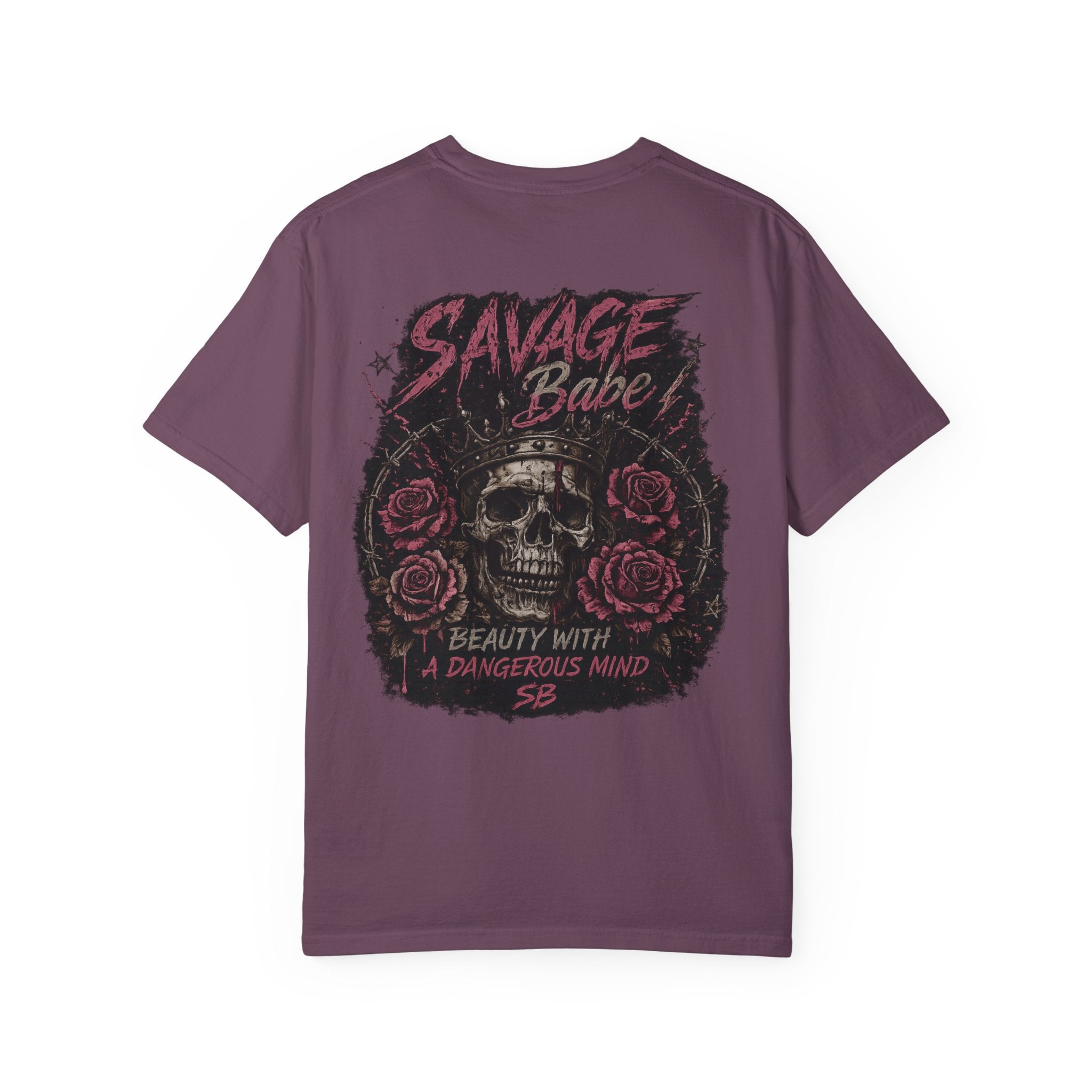 Savage Babe Skull T-Shirt | Edgy Graphic Tee | Grunge Aesthetic Shirt | Streetwear Women’s Tee | Bold Back Print Shirt