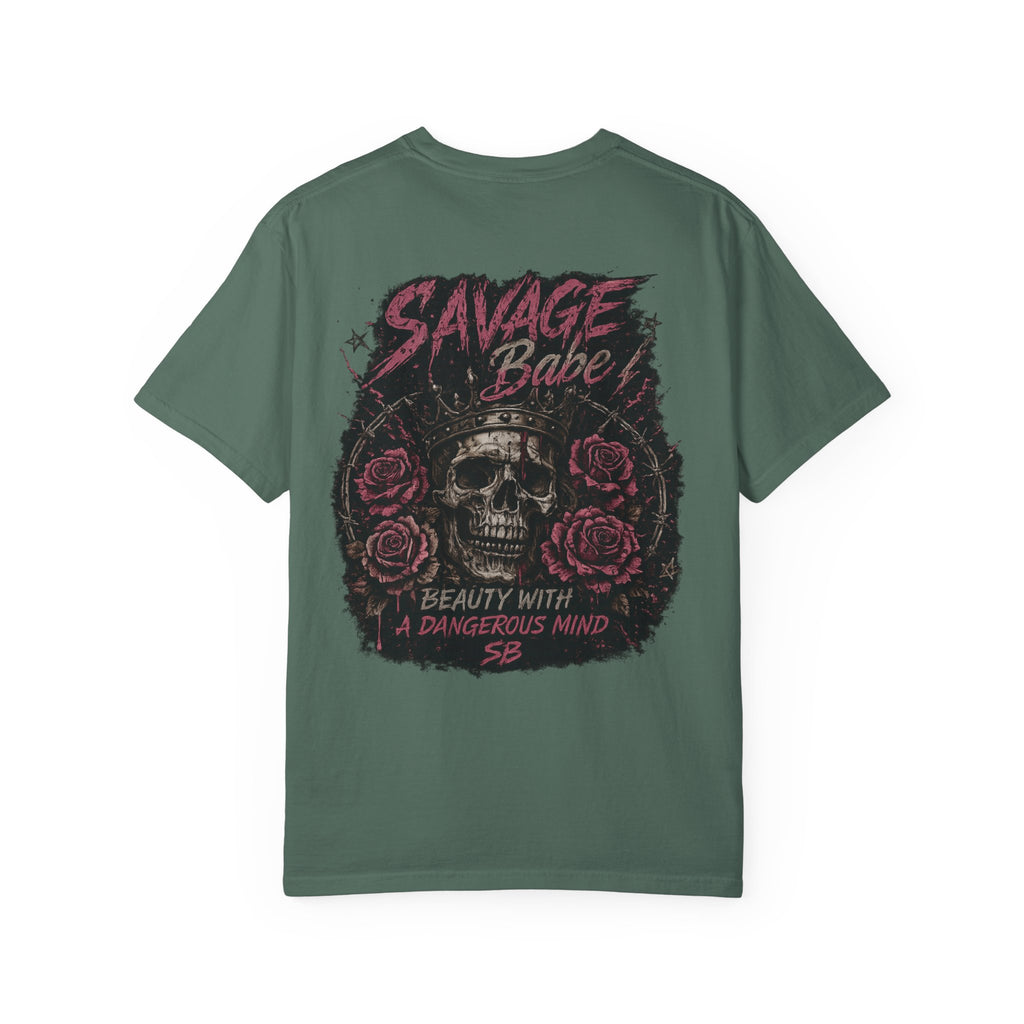 Savage Babe Skull T-Shirt | Edgy Graphic Tee | Grunge Aesthetic Shirt | Streetwear Women’s Tee | Bold Back Print Shirt