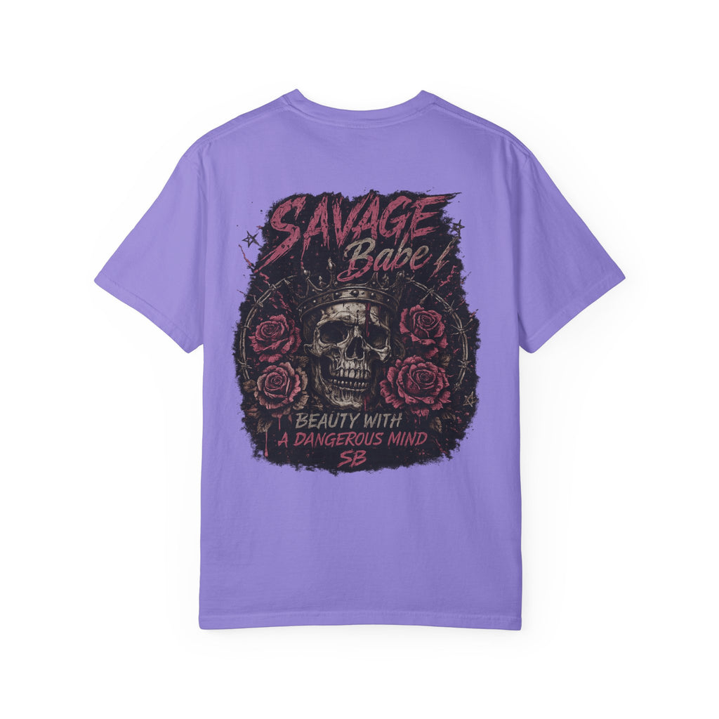 Savage Babe Skull T-Shirt | Edgy Graphic Tee | Grunge Aesthetic Shirt | Streetwear Women’s Tee | Bold Back Print Shirt