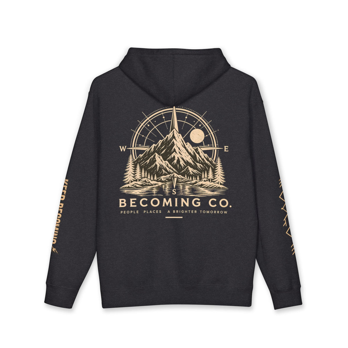 Becoming Co. Keep Becoming Mountain Compass Hoodie | Rugged Outdoor Unisex Hoodie