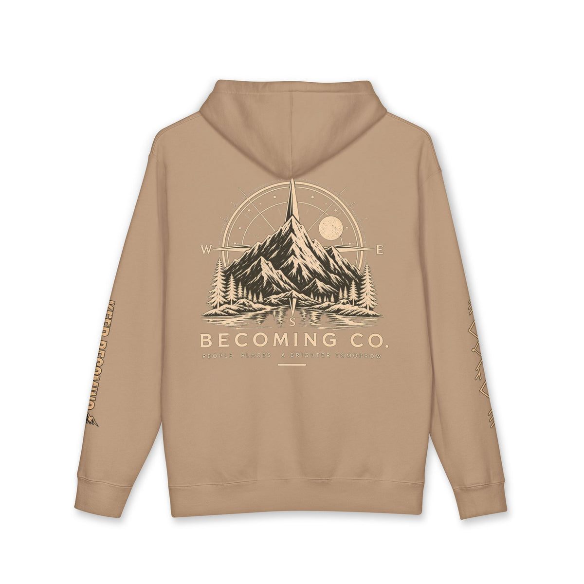 Becoming Co. Keep Becoming Mountain Compass Hoodie | Rugged Outdoor Unisex Hoodie