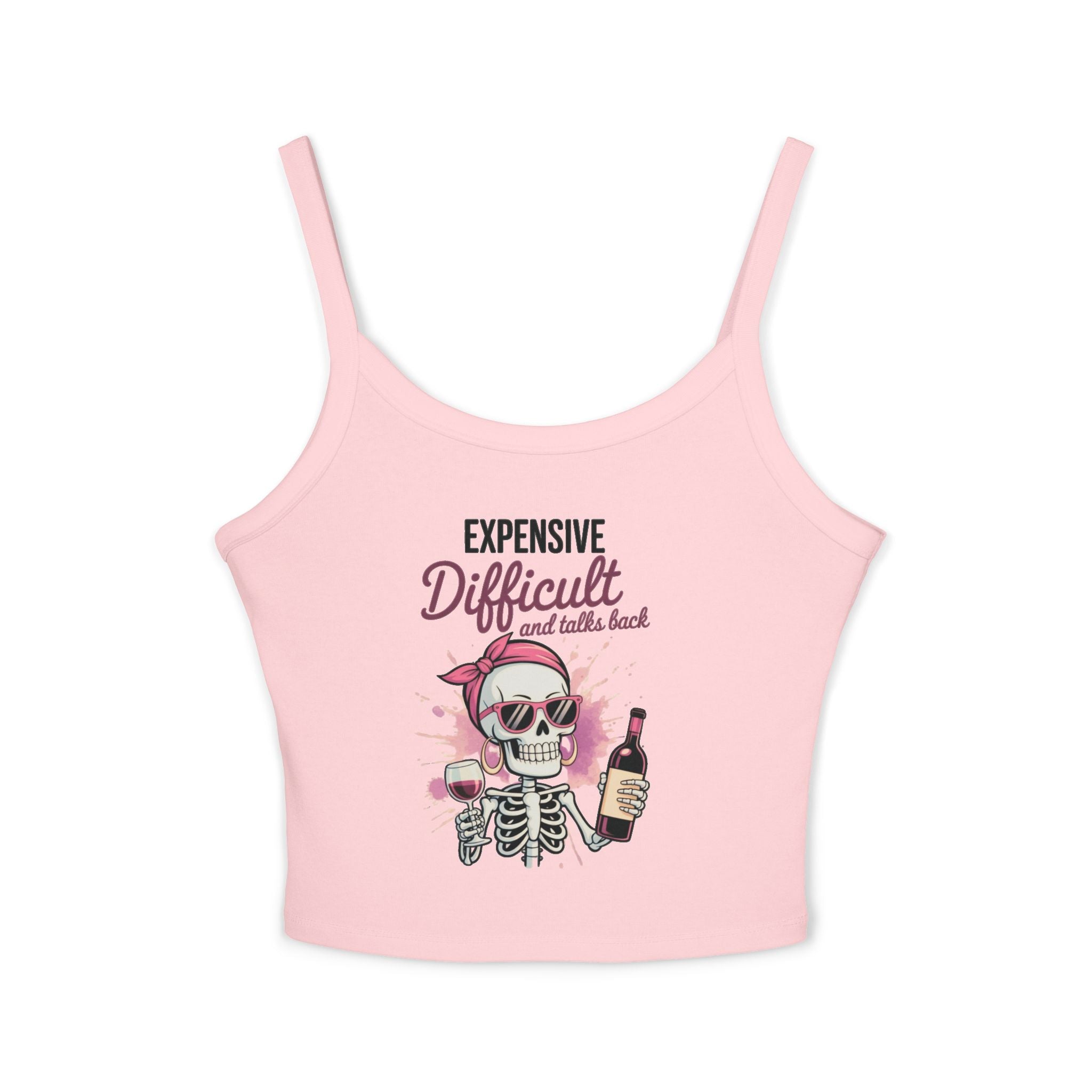 Funny Skeleton Wine Tank Top – Expensive Difficult Graphic Tee, Sassy Women’s Crop Tank, Wine Lover Shirt
