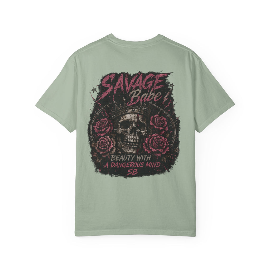 Savage Babe Skull T-Shirt | Edgy Graphic Tee | Grunge Aesthetic Shirt | Streetwear Women’s Tee | Bold Back Print Shirt