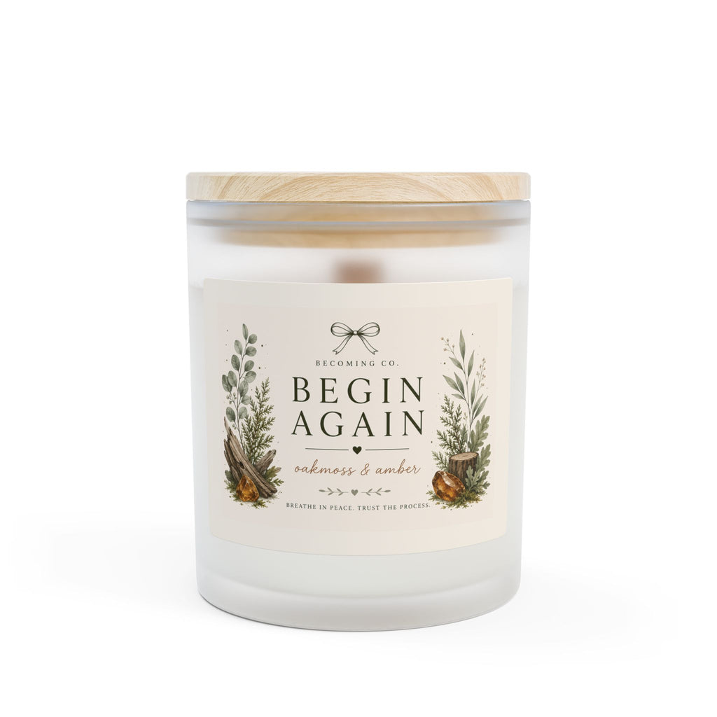 Becoming Co. Frosted Glass Candle | 11oz Coconut Soy Candle with Wooden Wick