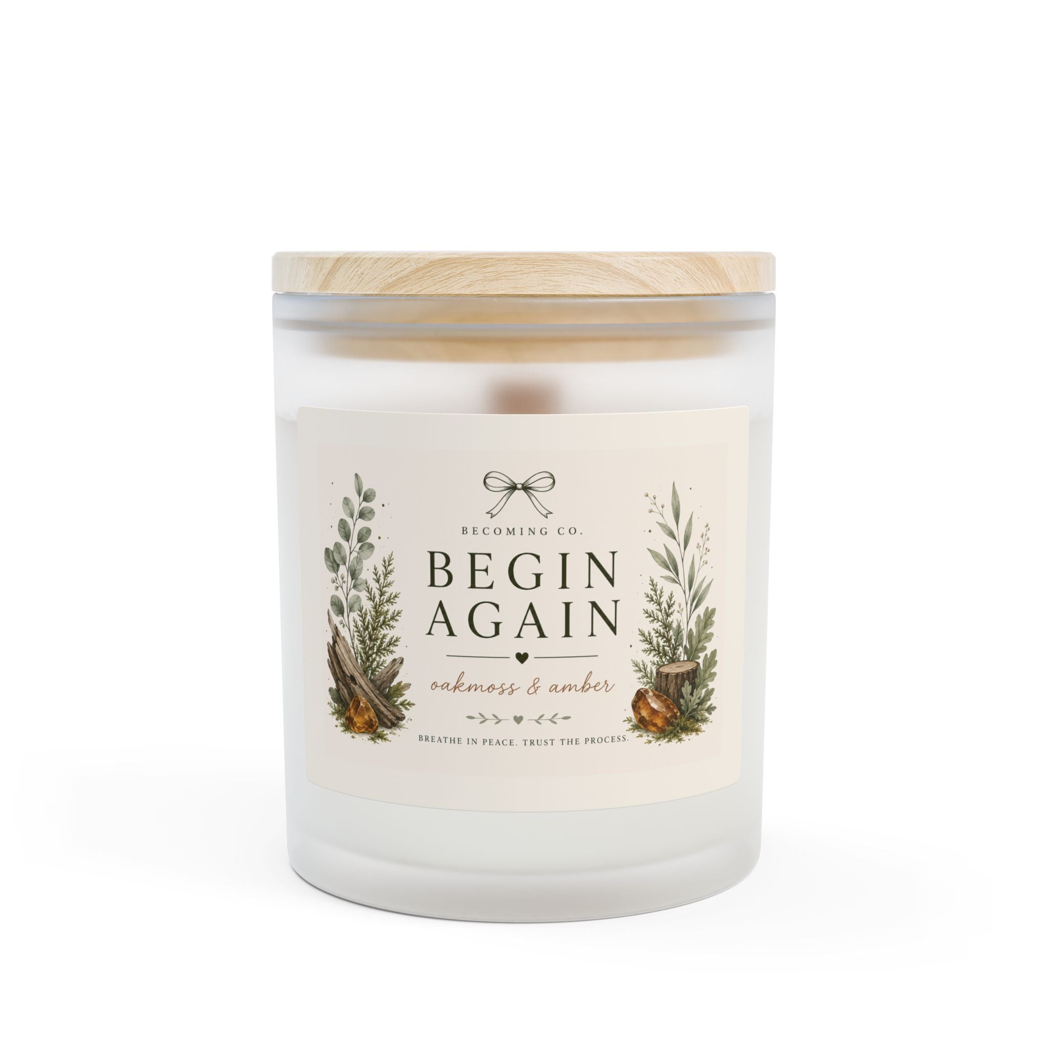 Becoming Co. Frosted Glass Candle | 11oz Coconut Soy Candle with Wooden Wick