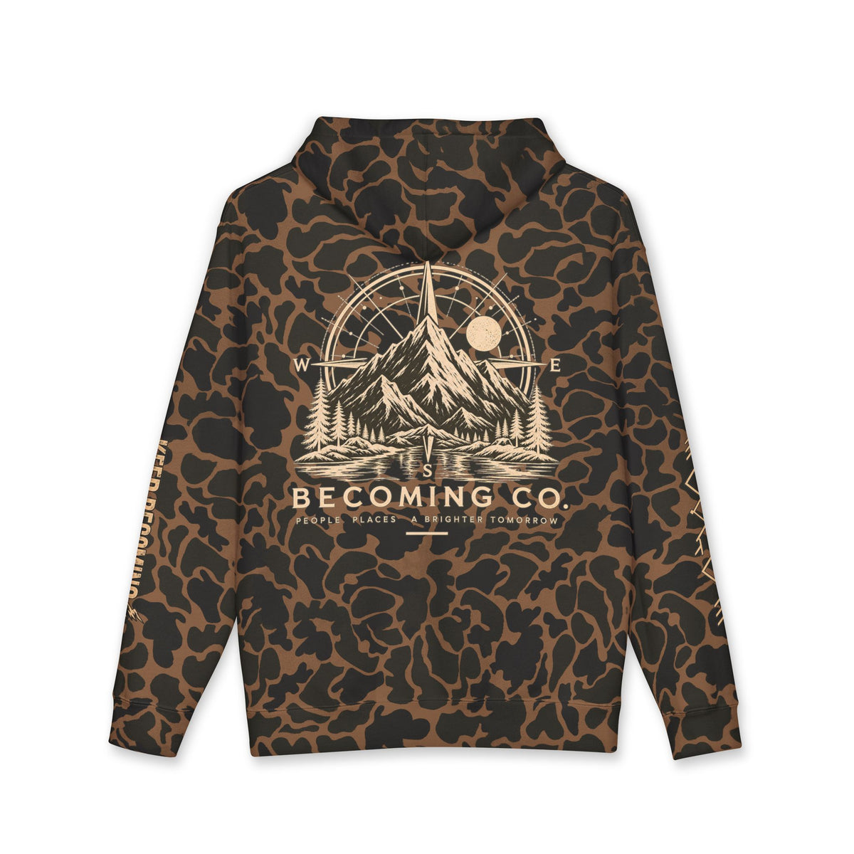 Becoming Co. Keep Becoming Mountain Compass Hoodie | Rugged Outdoor Unisex Hoodie