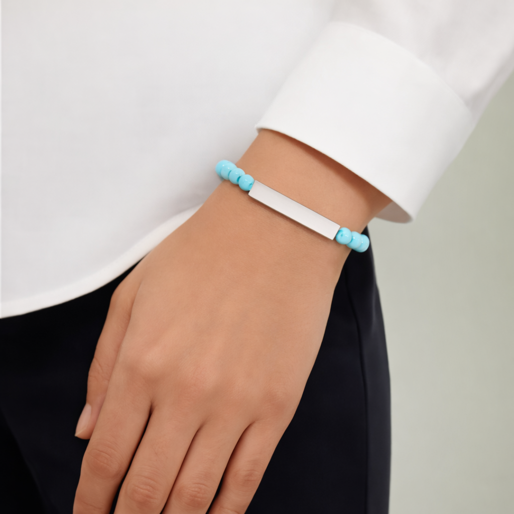 Personalized Beaded Bracelet – Engraved Name Bar Gift