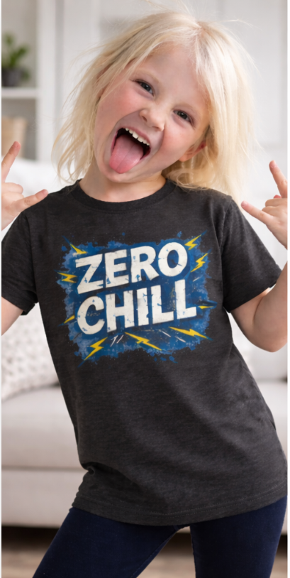 Zero Chill Kids Shirt | Funny Kids Graphic Tee | Savage Kids Clothing | Bold Lightning Tee for Boys & Girls