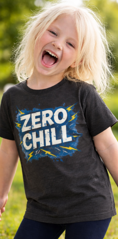 Zero Chill Kids Shirt | Funny Kids Graphic Tee | Savage Kids Clothing | Bold Lightning Tee for Boys & Girls
