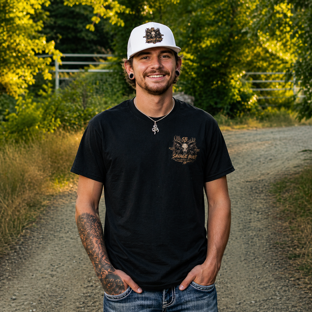 Savage Built Hat | Deer Skull Antler Snapback | Country Trucker Cap | Hunting Hat | Outdoor Streetwear Cap