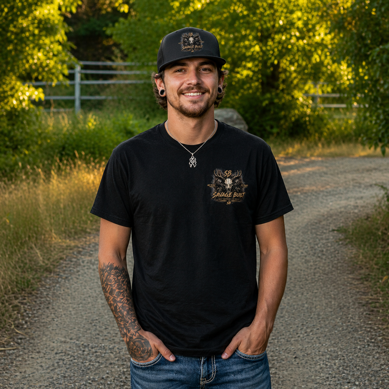 Savage Built Hat | Deer Skull Antler Snapback | Country Trucker Cap | Hunting Hat | Outdoor Streetwear Cap