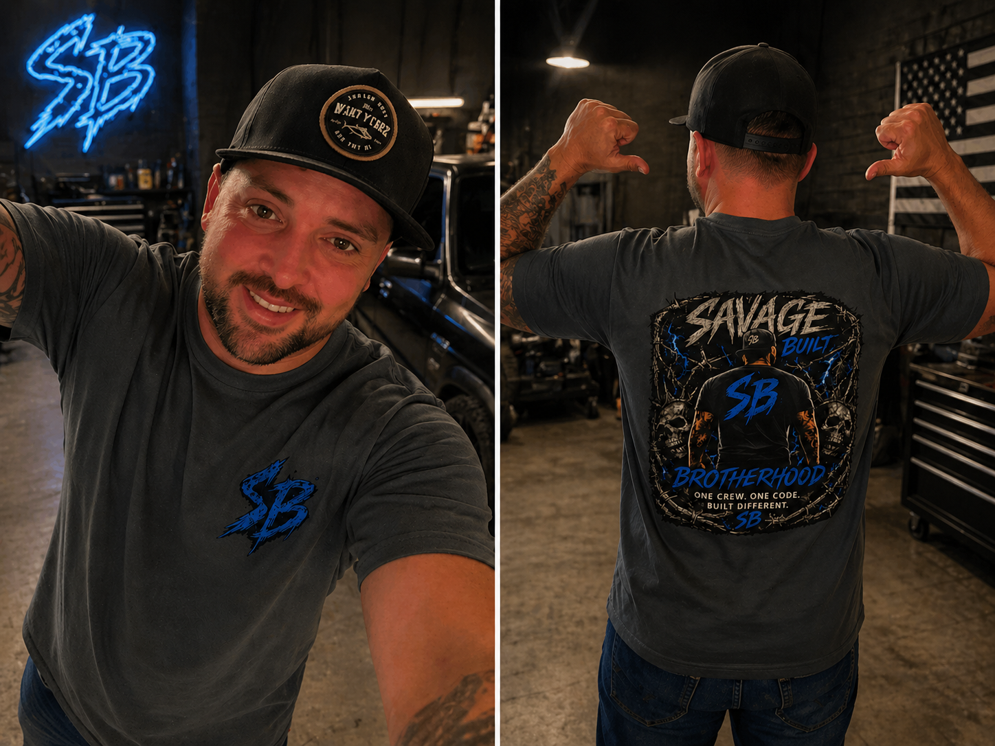 Savage Built Brotherhood T-Shirt | Men’s Graphic Tee | Streetwear Back Print Shirt | SB Logo Tee | Built Different Apparel