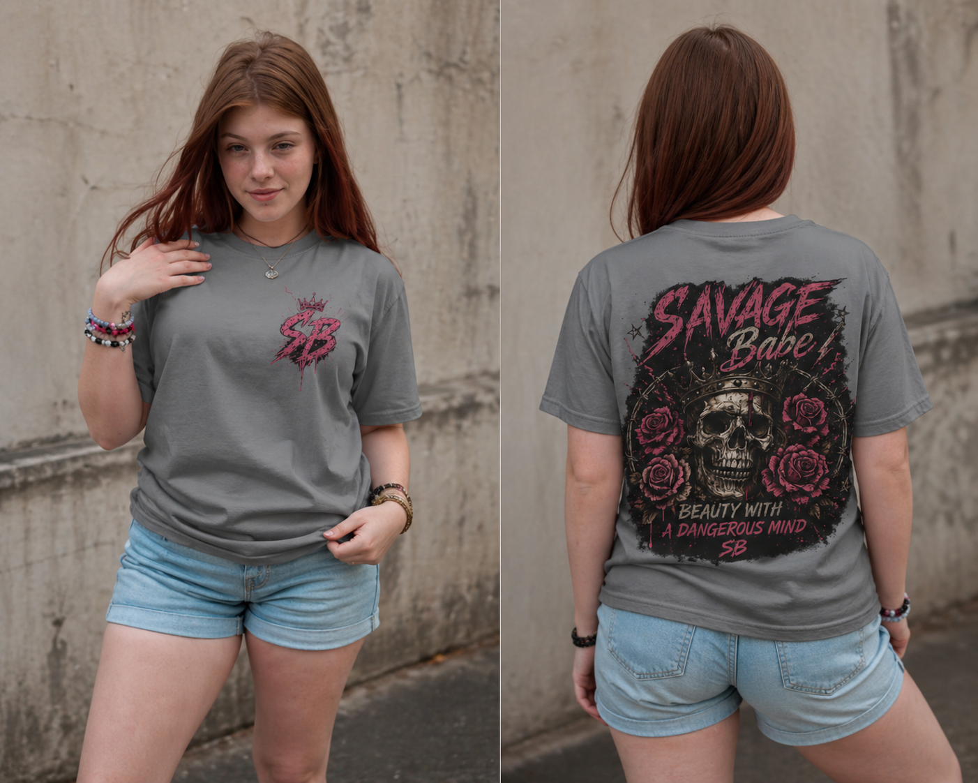 Savage Babe Skull T-Shirt | Edgy Graphic Tee | Grunge Aesthetic Shirt | Streetwear Women’s Tee | Bold Back Print Shirt