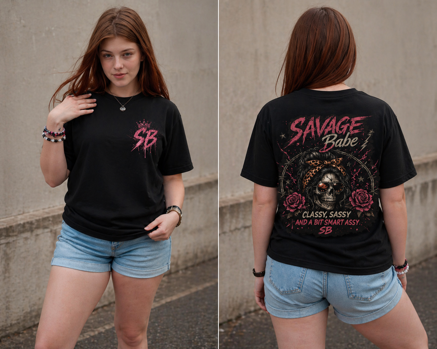 Savage Babe Skull Graphic T-Shirt | Edgy Streetwear Tee | Grunge Aesthetic Shirt | Bold Back Print | Classy Sassy Shirt