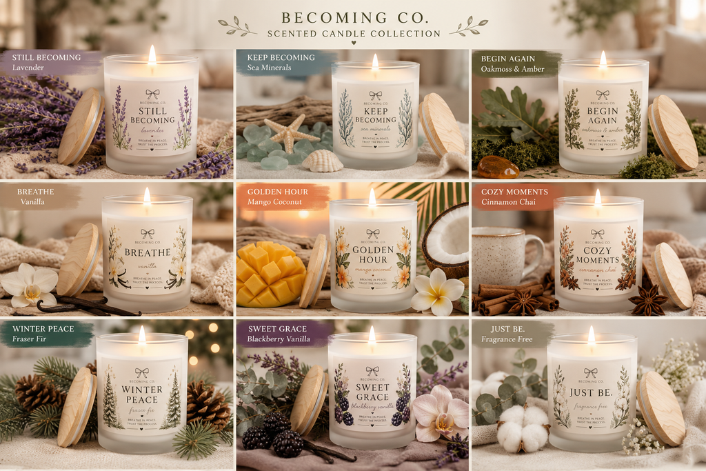 Becoming Co. Frosted Glass Candle | 11oz Coconut Soy Candle with Wooden Wick