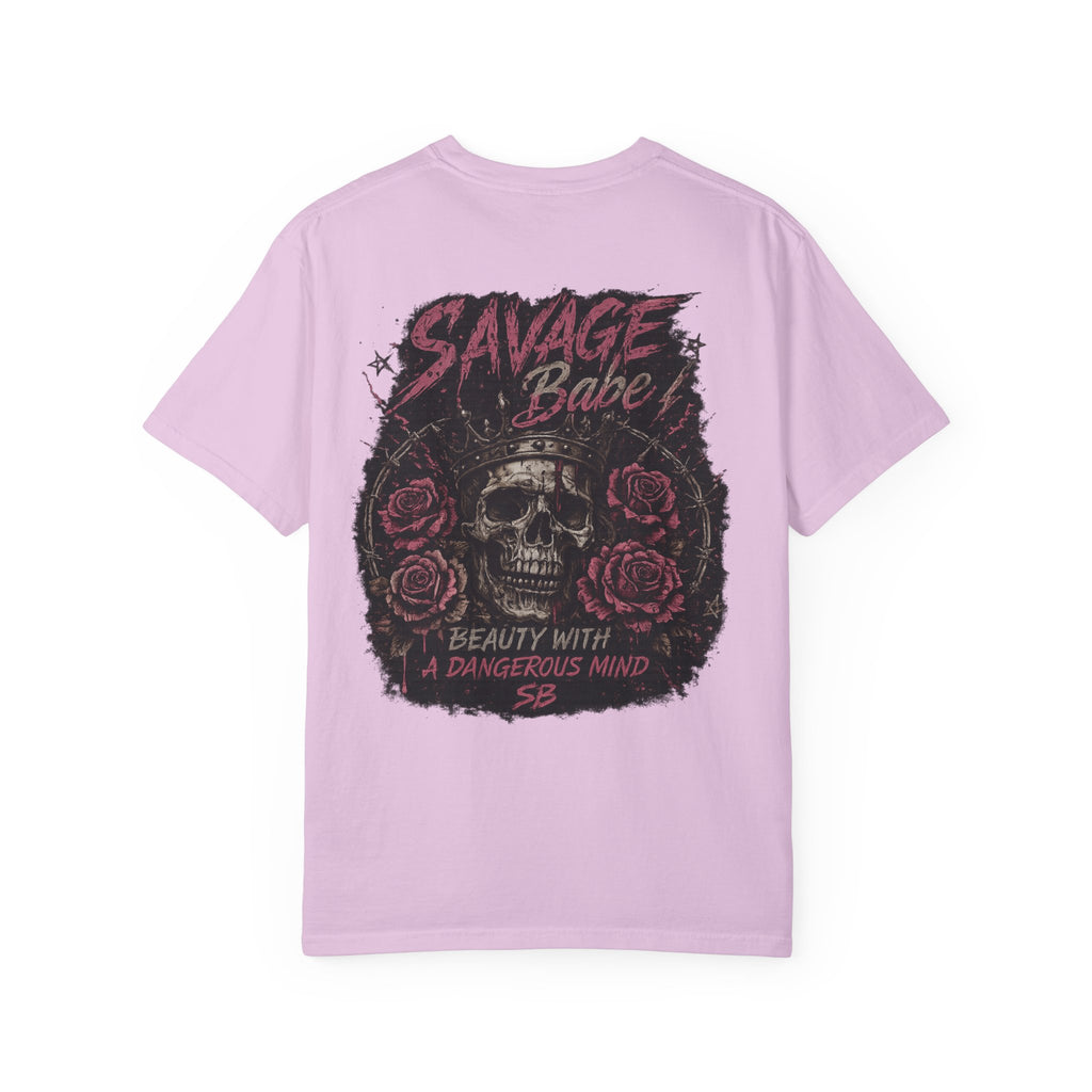 Savage Babe Skull T-Shirt | Edgy Graphic Tee | Grunge Aesthetic Shirt | Streetwear Women’s Tee | Bold Back Print Shirt