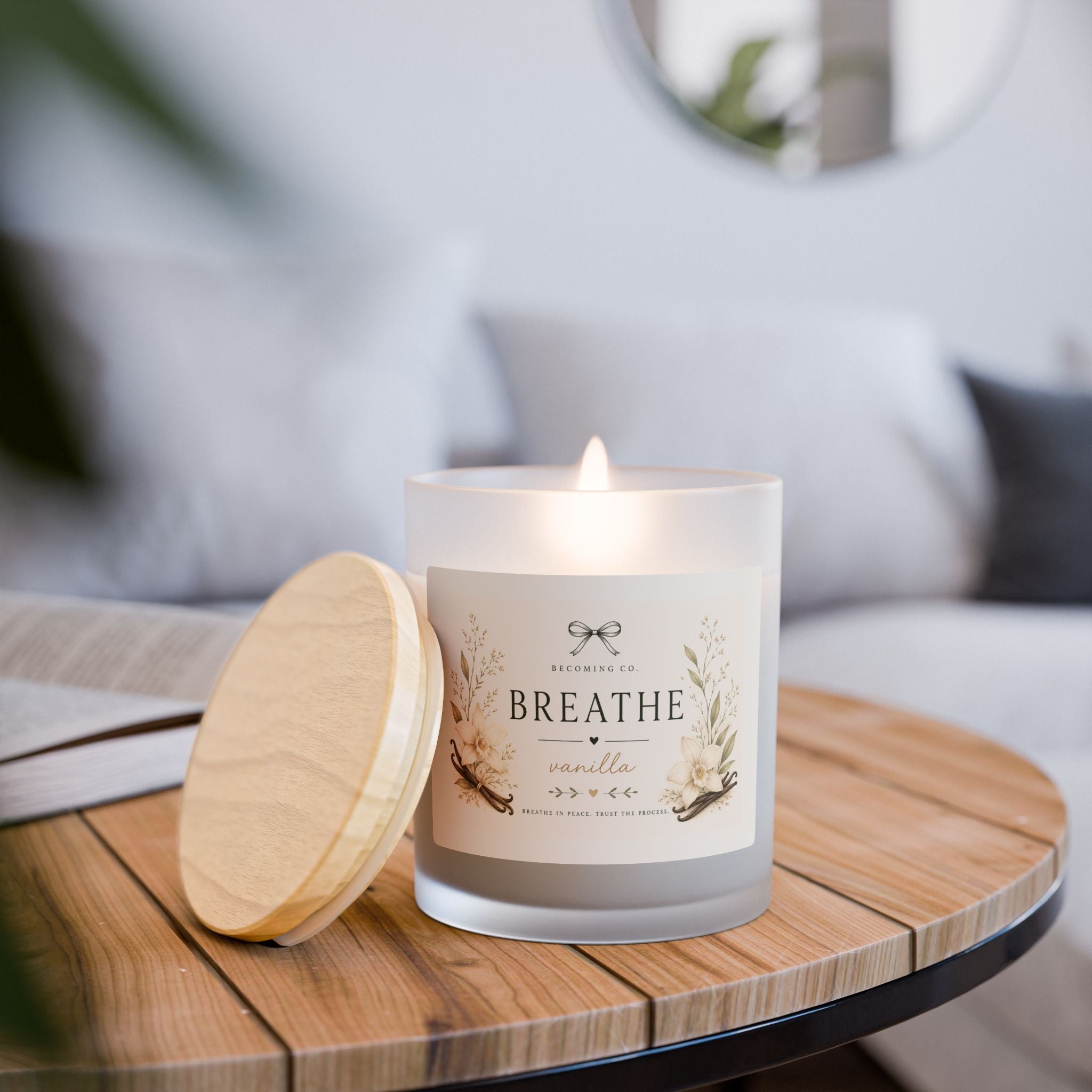 Becoming Co. Frosted Glass Candle | 11oz Coconut Soy Candle with Wooden Wick