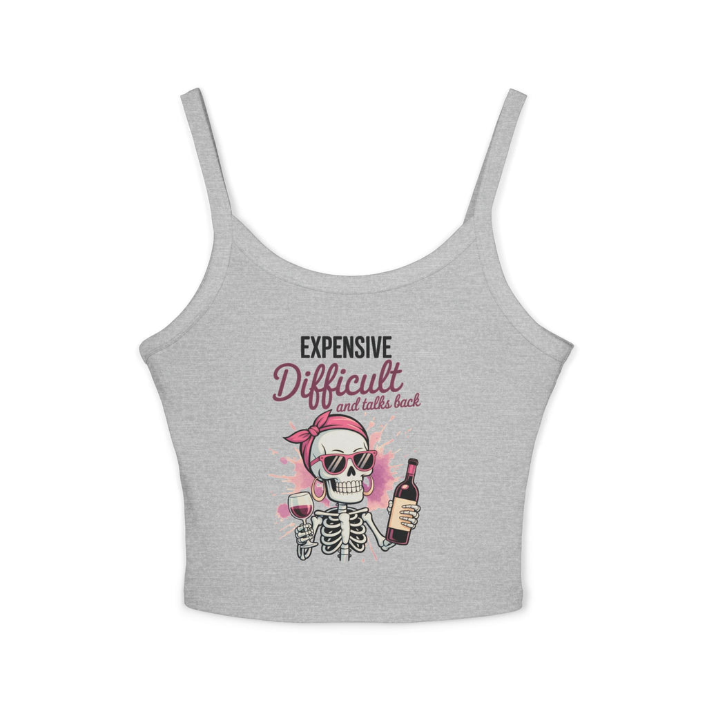 Funny Skeleton Wine Tank Top – Expensive Difficult Graphic Tee, Sassy Women’s Crop Tank, Wine Lover Shirt