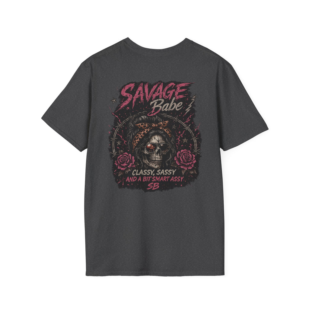 Savage Babe Skull Graphic T-Shirt | Edgy Streetwear Tee | Grunge Aesthetic Shirt | Bold Back Print | Classy Sassy Shirt