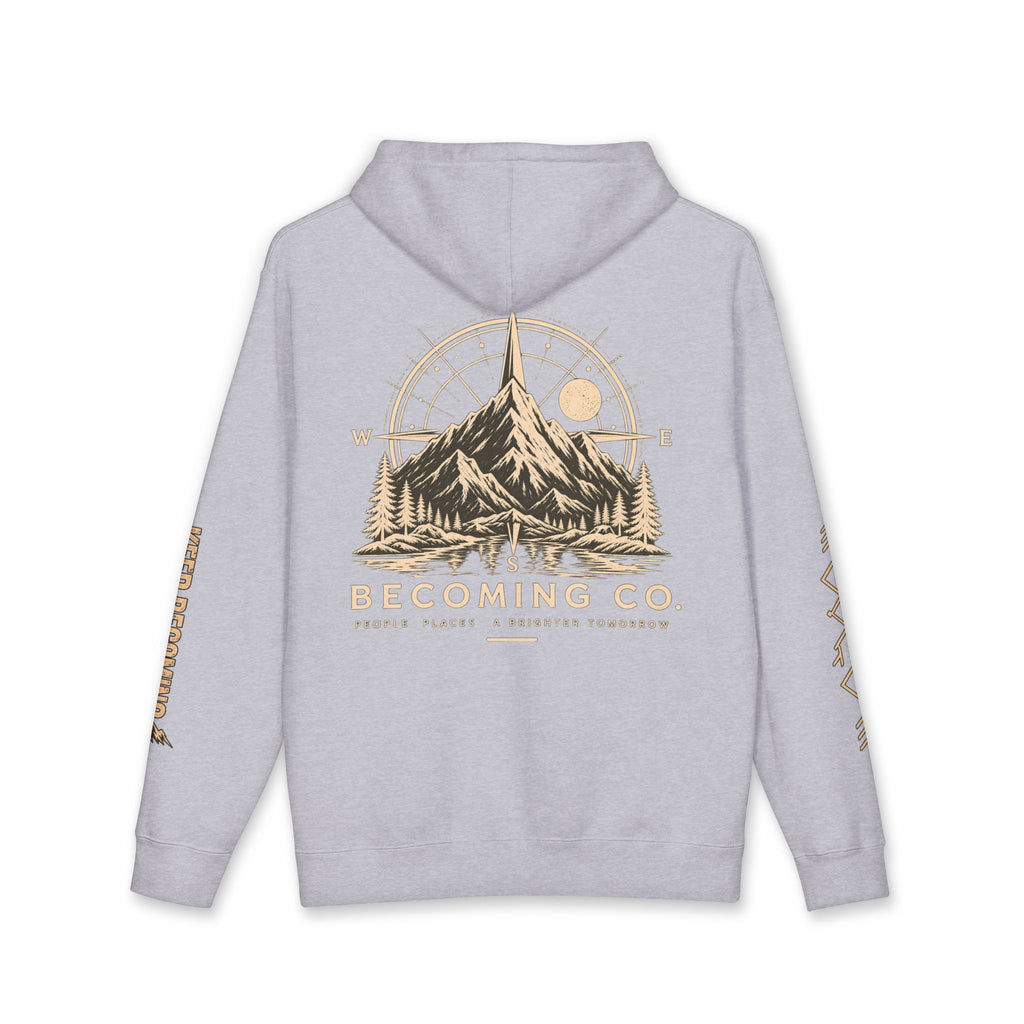 Becoming Co. Keep Becoming Mountain Compass Hoodie | Rugged Outdoor Unisex Hoodie