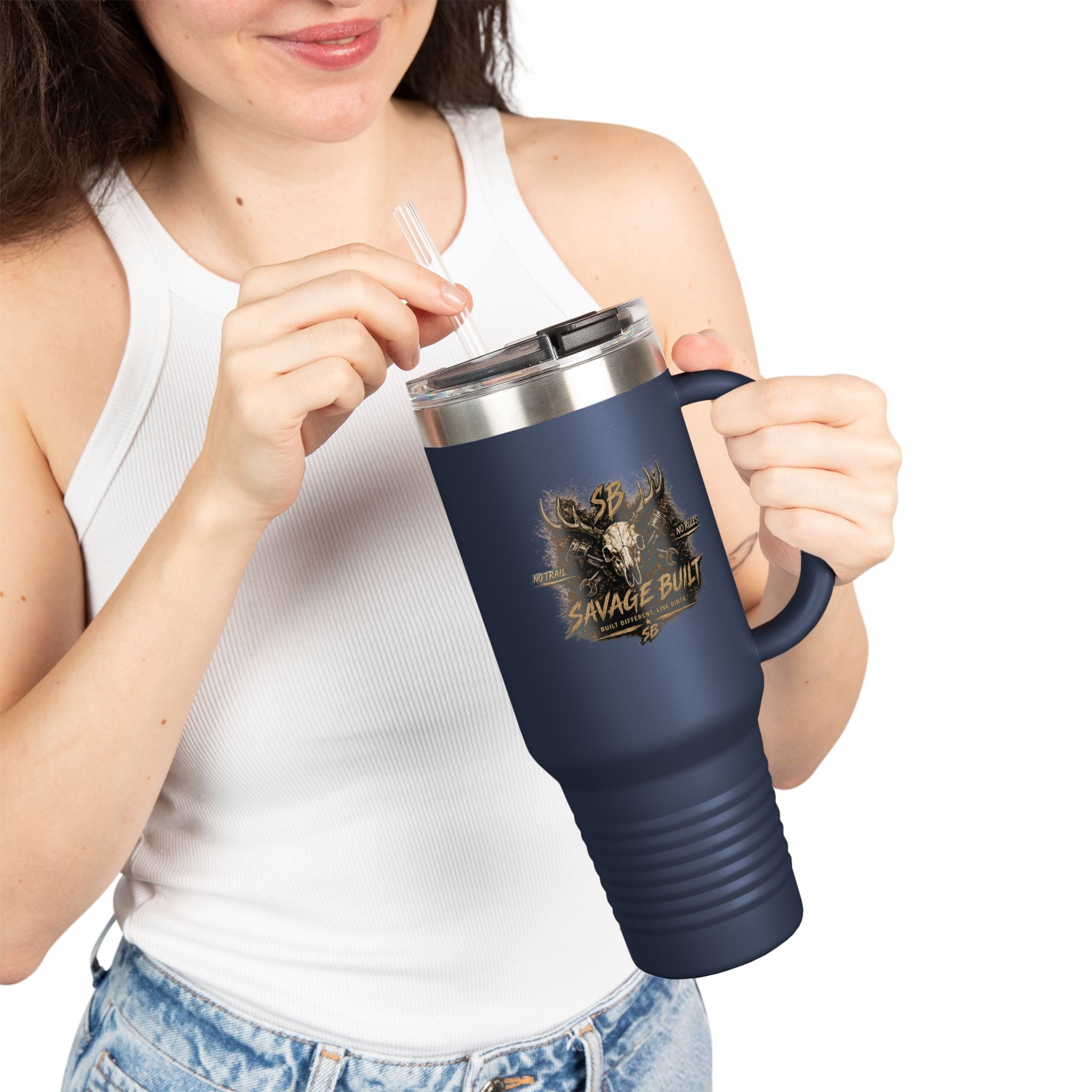 Savage Built 40oz Tumbler – Skull Logo Travel Mug | Insulated Stainless Steel Cup | Rugged Coffee Mug for Work, Outdoors & Daily Grind